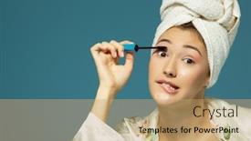  Presentation with eye - Slides with young-attractive-woman-putting-eye background and a coral colored foreground