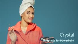  Presentation with beauty - PPT theme consisting of young-attractive-woman-putting-shadows background and a ocean colored foreground