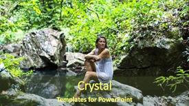  Presentation with pond - Slide set featuring young attractive woman sitting near the forest pond background and a tawny brown colored foreground