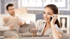  Presentation with mobile home - PPT theme enhanced with sofa at home talking background and a coral colored foreground