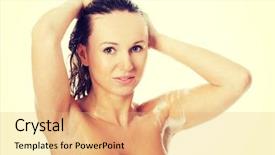 Presentation with young - Presentation design consisting of young attractive woman taking shower background and a  colored foreground