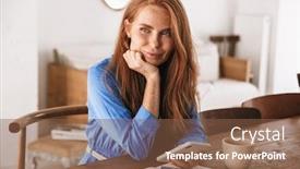  Presentation with taking notes - Presentation theme consisting of young-attractive-woman-using-mobile background and a tawny brown colored foreground