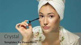  Presentation with eyelashes - Presentation theme with young-attractive-woman-with-clean background and a coral colored foreground