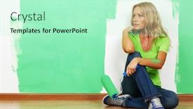  Presentation with wall paint - Presentation theme featuring young-attractive-woman-with-paint background and a mint green colored foreground