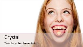  Presentation with tongue - Beautiful presentation theme featuring young attractive woman with a pill on her tongue backdrop and a lemonade colored foreground