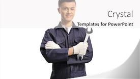  Presentation with auto - Audience pleasing slides consisting of young-auto-mechanic-holding backdrop and a white colored foreground