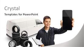  Presentation with auto - Slide set consisting of young-auto-mechanic-worker background and a white colored foreground