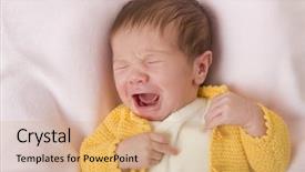  Presentation with baby crying - Slide deck with young baby crying studio picture background and a coral colored foreground