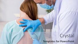  Presentation with chiropractor - Colorful slides enhanced with young-back-injured-woman-visiting backdrop and a sky blue colored foreground