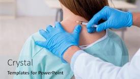  Presentation with chiropractor - PPT theme with young-back-injured-woman-visiting background and a light blue colored foreground