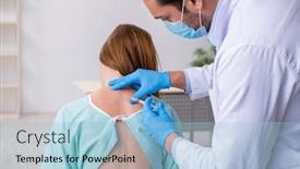  Presentation with chiropractor - Colorful slide set enhanced with young-back-injured-woman-visiting backdrop and a light blue colored foreground