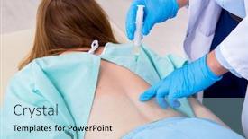  Presentation with chiropractor - Presentation design consisting of young-back-injured-woman-visiting background and a light blue colored foreground