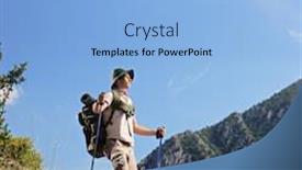  Presentation with macedonia - Presentation theme with young backpacker looking towards the summit in macedonia background and a light blue colored foreground