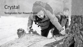  Presentation with hiking - Slides featuring young backpackers hiking in forest background and a light gray colored foreground