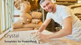  Presentation with step - PPT layouts with young-baker-kneads-dough background and a coral colored foreground