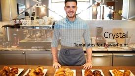  Presentation with bakery baking ingredients - Audience pleasing presentation consisting of young bakery clerk in apron backdrop and a coral colored foreground