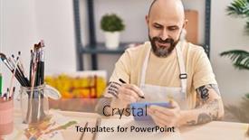  Presentation with bald - Slide deck consisting of young-bald-man-artist-smiling background and a coral colored foreground