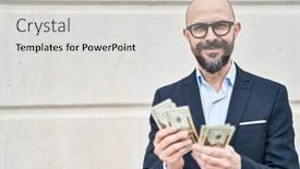  Presentation with counting - PPT theme consisting of young-bald-man-business-worker background and a light gray colored foreground