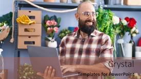  Presentation with bald - Presentation enhanced with young-bald-man-florist-smiling background and a coral colored foreground