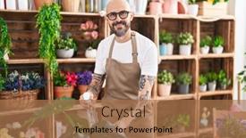  Presentation with diffuser - Presentation theme featuring young-bald-man-florist-using background and a coral colored foreground