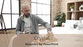  Presentation with bald - Presentation design featuring young-bald-man-having-breakfast background and a coral colored foreground