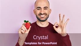  Presentation with bald - Slides with young-bald-man-holding-strawberry background and a tawny brown colored foreground