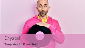  Presentation with vinyl - Audience pleasing slide set consisting of young-bald-man-holding-vinyl backdrop and a coral colored foreground