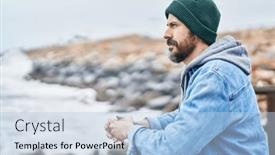  Presentation with bald - Slide deck enhanced with young-bald-man-leaning background and a light blue colored foreground