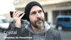  Presentation with audio - PPT theme enhanced with young-bald-man-listening-audio background and a  colored foreground