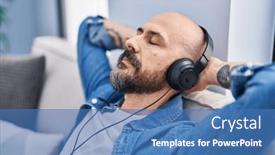  Presentation with bald - PPT layouts having young-bald-man-listening background and a teal colored foreground