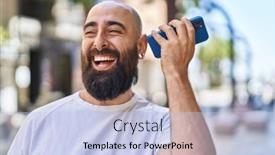  Presentation with bald - PPT theme enhanced with young-bald-man-miling-confident background and a light blue colored foreground