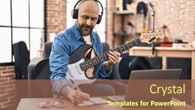  Presentation with music studio - Presentation with young-bald-man-musician-composing background and a violet colored foreground