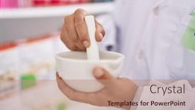  Presentation with bald - Slides consisting of young-bald-man-pharmacist-make background and a coral colored foreground