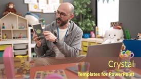  Presentation with teaching - Theme featuring young-bald-man-preschool-teacher background and a tawny brown colored foreground