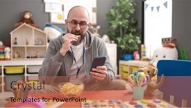  Presentation with preschool - PPT layouts featuring young-bald-man-preschool-teacher background and a  colored foreground