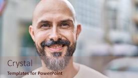  Presentation with bald - Presentation theme featuring young-bald-man-smiling-confident background and a coral colored foreground