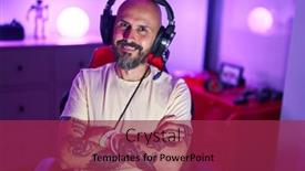  Presentation with streamer - Presentation theme having young-bald-man-streamer-smiling background and a violet colored foreground