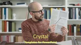  Presentation with speaking - PPT theme featuring young-bald-man-student-showing background and a tawny brown colored foreground