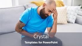  Presentation with head ache - PPT theme enhanced with young-bald-man-suffering background and a gray colored foreground