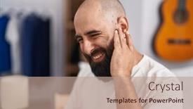  Presentation with ear pain - Theme enhanced with young-bald-man-suffering background and a coral colored foreground