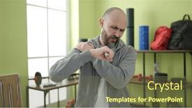  Presentation with shoulder pain - Presentation theme featuring young-bald-man-suffering background and a  colored foreground