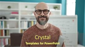  Presentation with bald - Presentation design with young-bald-man-teacher-smiling background and a tawny brown colored foreground