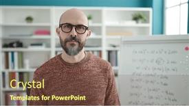  Presentation with bald - Slides featuring young-bald-man-teacher-standing background and a tawny brown colored foreground