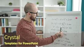  Presentation with magnetic - Slide deck with young-bald-man-teacher-teaching background and a tawny brown colored foreground