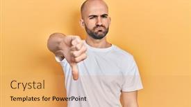  Presentation with bald - Presentation design having young-bald-man-wearing-casual background and a coral colored foreground