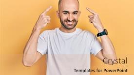  Presentation with great idea - Presentation having young-bald-man-wearing-casual background and a coral colored foreground