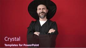  Presentation with wizard - Presentation theme having young-bald-man-wearing-wizard background and a tawny brown colored foreground