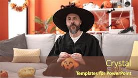  Presentation with wizard - Slide set with young-bald-man-wearing-wizard background and a tawny brown colored foreground