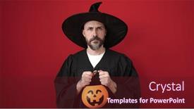  Presentation with wizard - Presentation theme featuring young-bald-man-wearing-wizard background and a tawny brown colored foreground