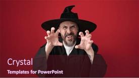  Presentation with wizard - Presentation theme with young-bald-man-wearing-wizard background and a tawny brown colored foreground